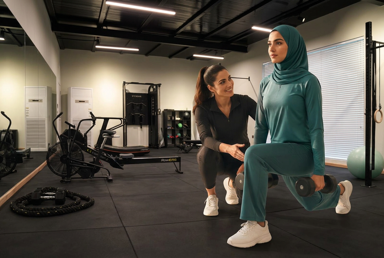 Personal coaching in a modern Saudi gym